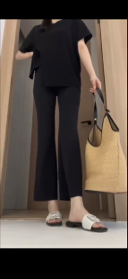 2024夏季 弹力直筒微喇显瘦九分小黑裤 薄款 女装 大码 夕米3891空调裤