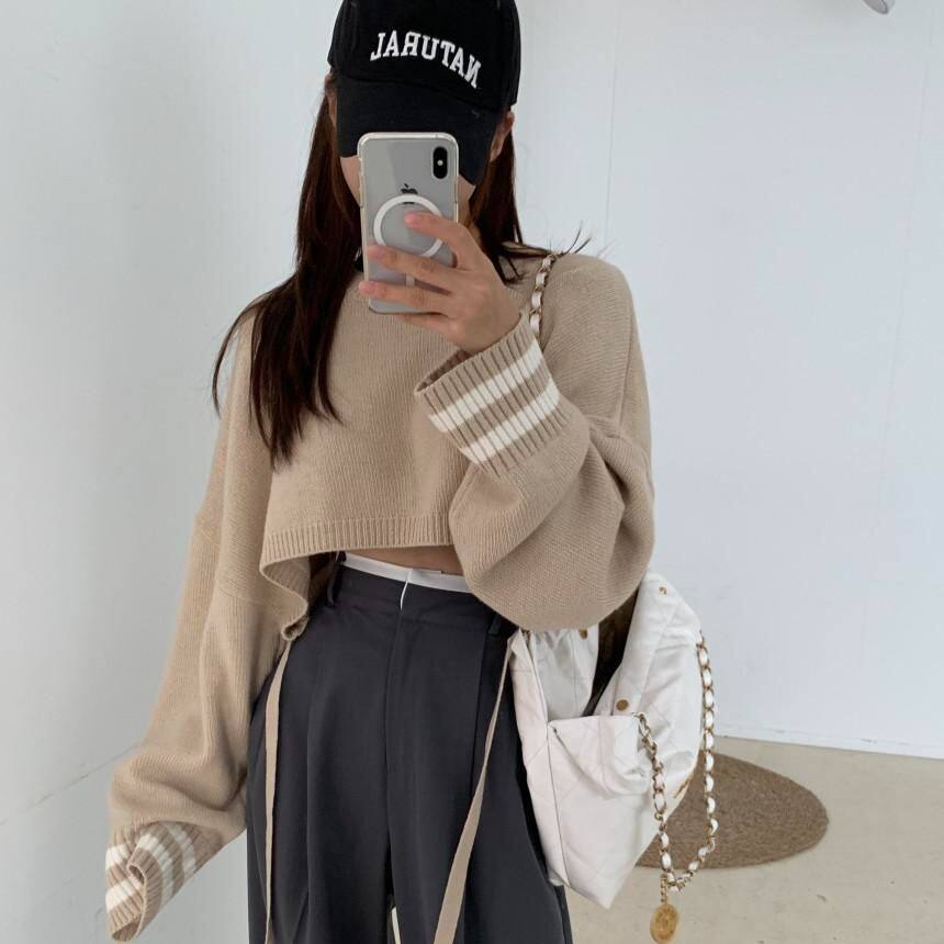 秋季秋冬短款宽松慵懒风百搭打底长袖开衫套头针织衫上衣女装毛针