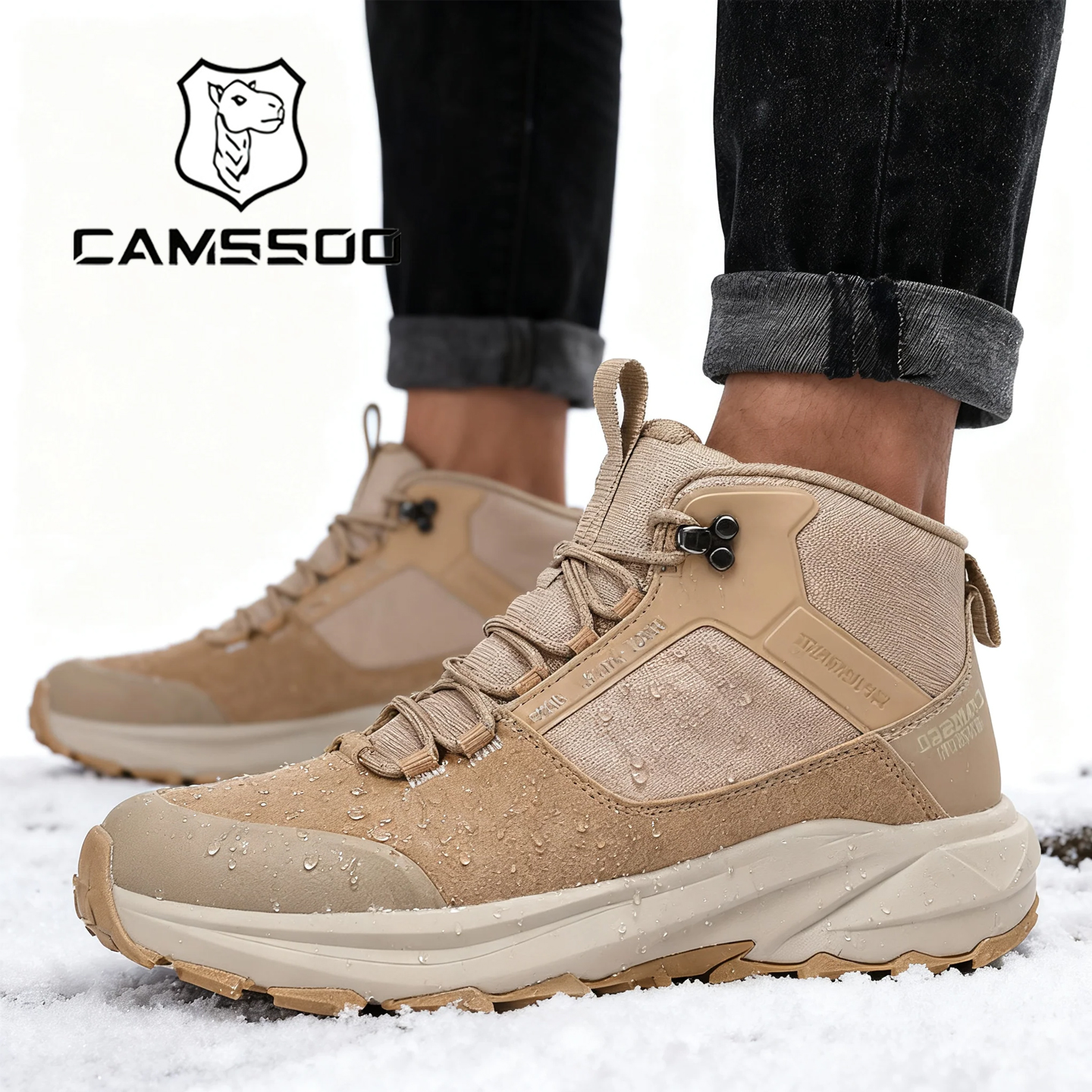 美骆世家男鞋冬季保暖加绒棉鞋真皮防滑雪地靴防水户外高帮登山鞋