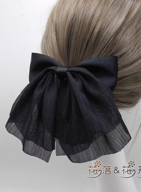 原创手工韩版职业头花加密加大顶夹黑色蝴蝶结高级弹力发网遮挡好