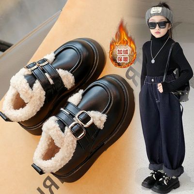 女童鞋子2025公主新款秋冬儿童皮鞋英伦冬季加绒保暖软底豆豆棉鞋