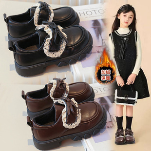 女童皮鞋2025秋冬新款儿童鞋子小女孩公主鞋软底豆豆鞋二棉乐福鞋