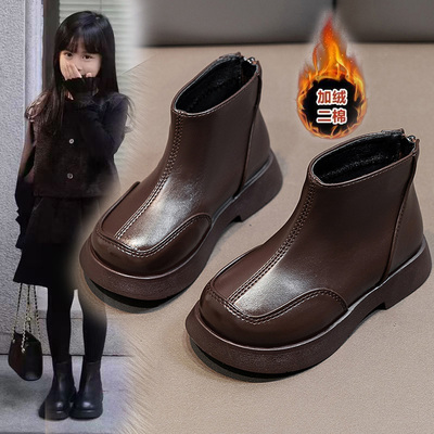 女童二棉鞋马丁靴加绒冬季2025新款洋气英伦风短靴小女孩儿童靴子