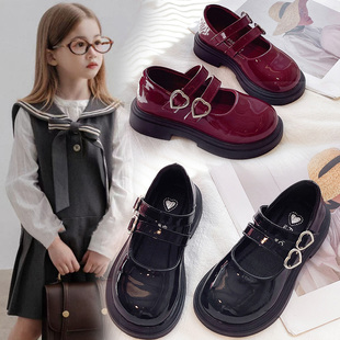 黑色儿童软底亮面鞋 单鞋 女孩蝴蝶结皮鞋 女童公主英伦2025春秋新款