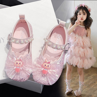 女童鞋子公主水晶鞋2025新款拉布布儿童小皮鞋艾莎女宝女孩亮晶晶