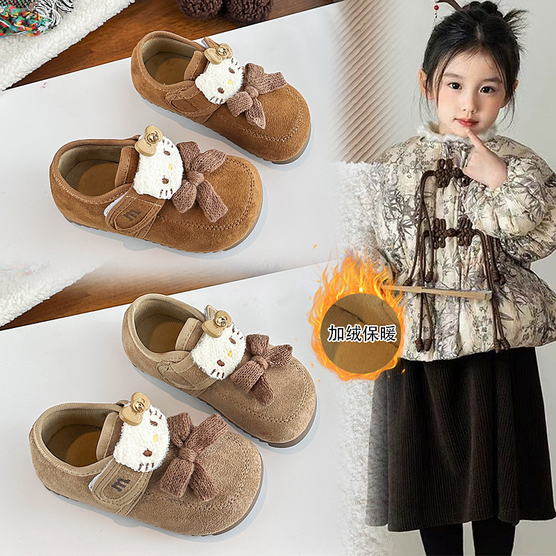 Kt猫女童勃肯鞋2025秋冬新款加绒保暖儿童棉鞋防滑软底女宝宝棉鞋