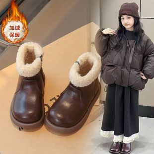 加绒棉鞋 爆款 中大童短靴外穿防寒雪地靴 女童马丁靴子冬季 2025新款