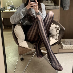 袜 jk辣妹ins网红黑色拼接连裤 日系黑丝袜女性感侧竖条纹夏季 薄款