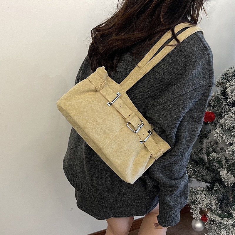 复古麂皮绒腋下包2025新款通勤包