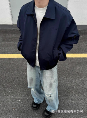 乌泥酱美式复古cleanfit翻领刺绣棉服男女宽松休闲简约夹克外批发