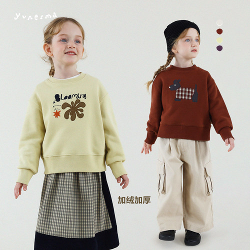 允儿妈女童加绒加厚卡通圆领卫衣