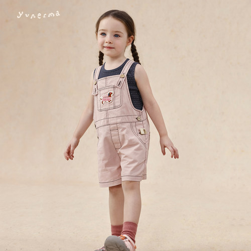 允儿妈女童夏季可爱贴布背带短裤