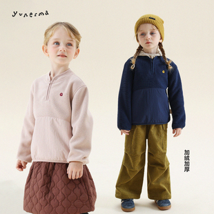 宝宝冬季 儿童上衣潮 简约加绒半拉链卫衣允儿妈女童秋冬加厚套头衫