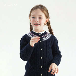 儿童秋冬针织衫 允儿妈女童 复古毛衣开衫 冬季 宝宝上衣 费尔岛