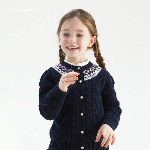 允儿妈女童冬季小众复古毛衣开衫