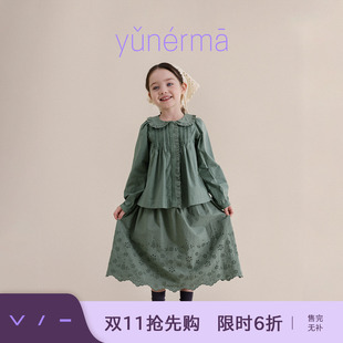 允儿妈女童秋季法式娃娃衫镂空半身裙套装 儿童纯棉衬衫宝宝半裙