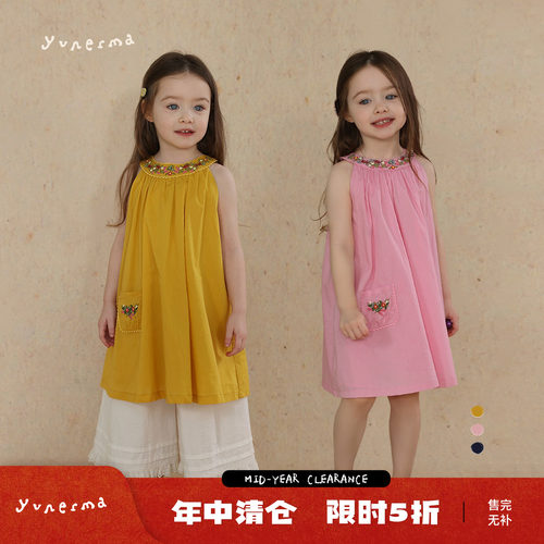 允儿妈复古小众刺绣背心连衣裙