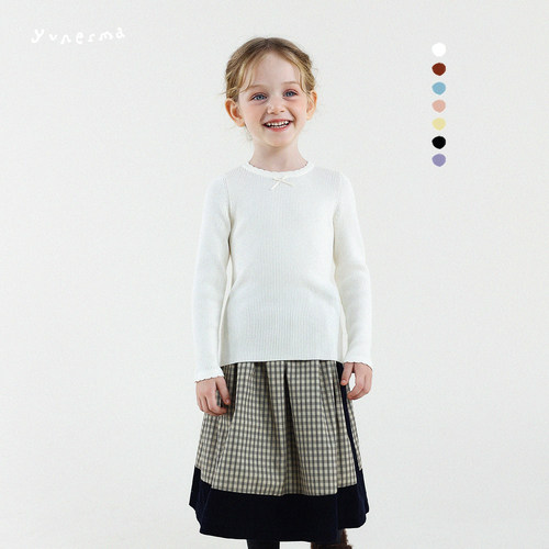 允儿妈羊毛混纺蝴蝶结领针织毛衣