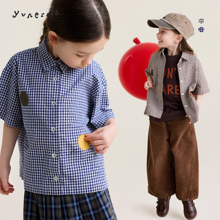 允儿妈女童2026春季新款韩系格子短袖儿童时尚衬衫宝宝衬衣上衣潮