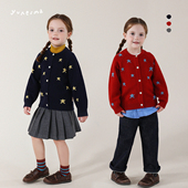 外套儿童上衣潮 新款 宝宝秋冬小众针织星星毛衣开衫 允儿妈女童冬季