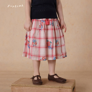 允儿妈女童2025复古碎花格子半身裙宝宝幼儿园夏季洋气短裙裙子潮