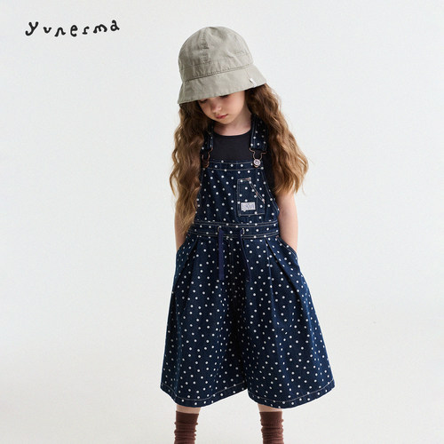 允儿妈女童夏季波点牛仔背带裙裤