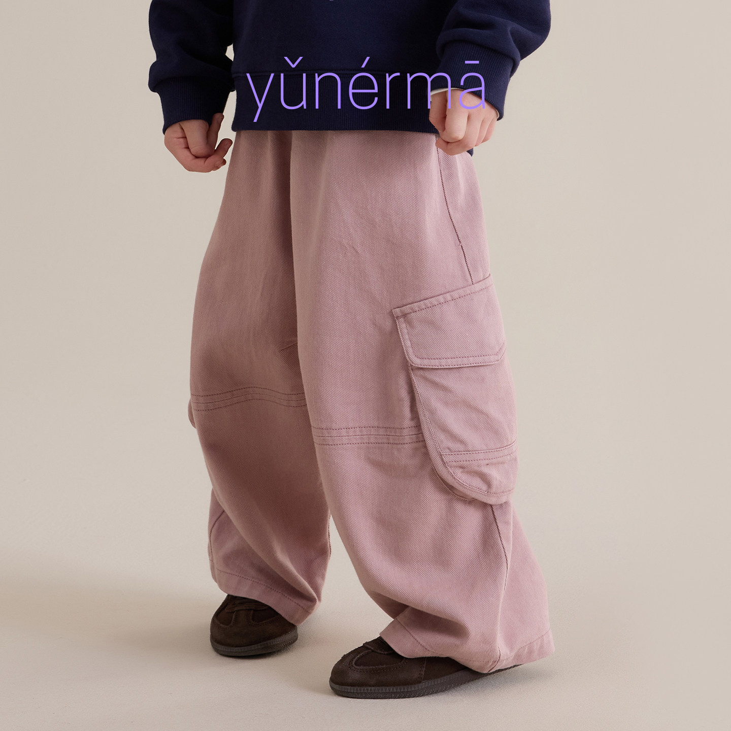 允儿妈女童复古口袋工装休闲裤图片