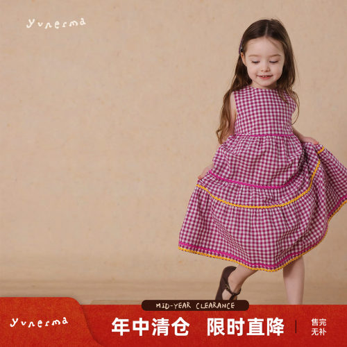 允儿妈女童日系格子拼接连衣裙