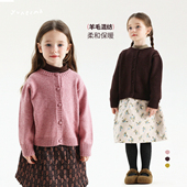 儿童针织衫 允儿妈女童冬季 绵羊毛混纺气质毛衣外套宝宝洋气打底衫