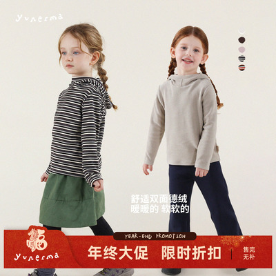 允儿妈女童冬季加绒条纹纯色T恤