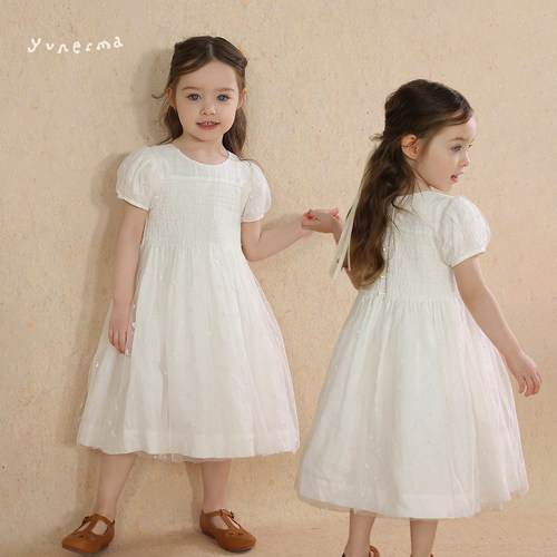 允儿妈纯亚麻打缆蓬蓬纱连衣裙