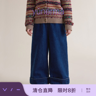 允儿妈女童冬季新款百搭卷边牛仔裤儿童加厚直筒裤宝宝时尚休闲裤