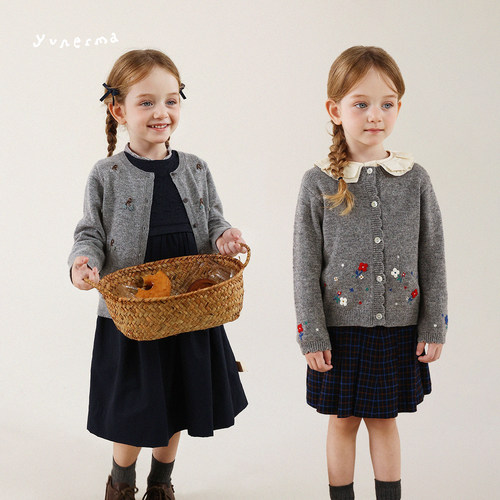 允儿妈女童绵羊毛针织开衫毛衣