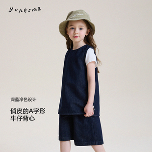 允儿妈女童春夏日系简约牛仔背心儿童时尚叠穿马甲儿童新款上衣潮