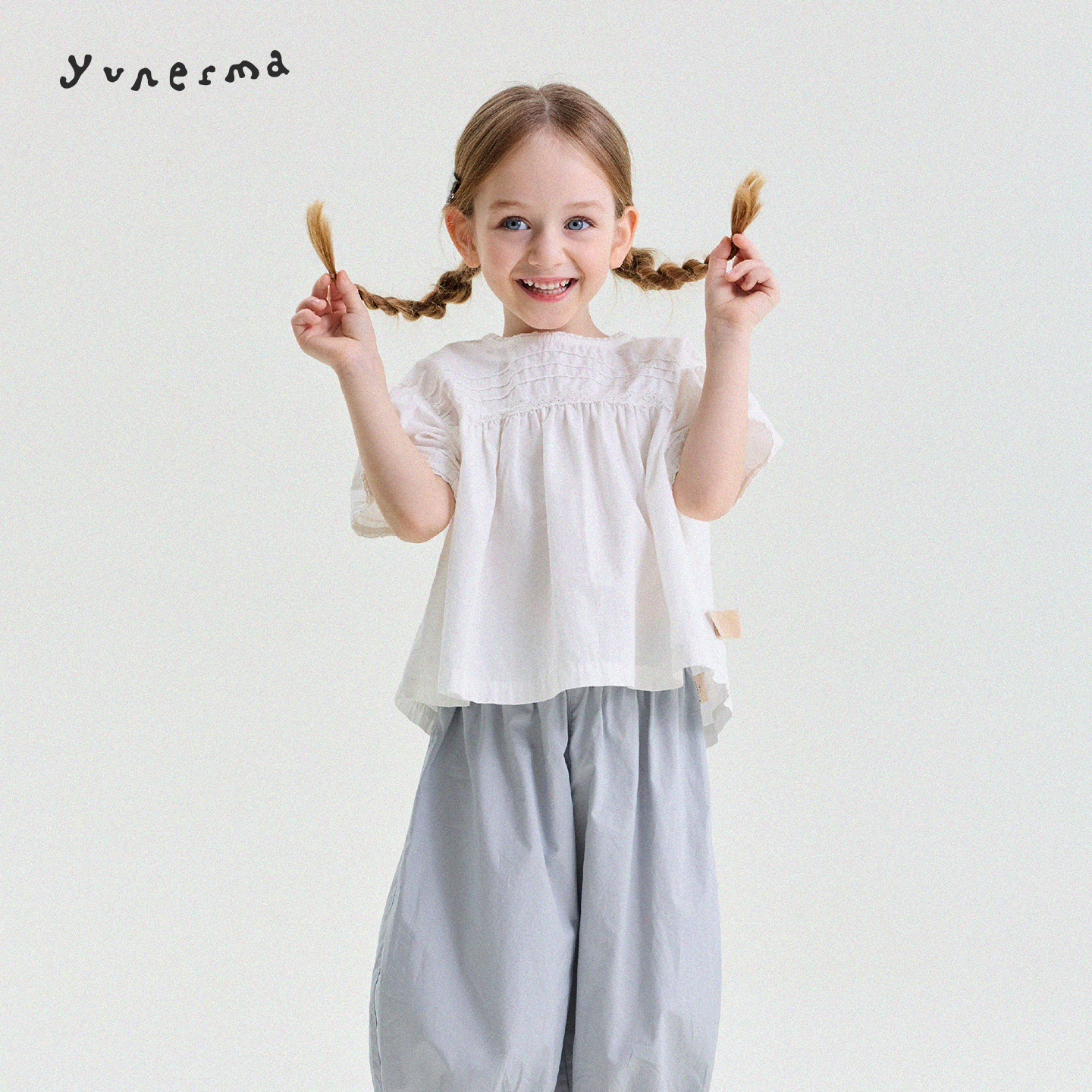 允儿妈女童夏季新款韩系花边娃娃衫儿童2026纯棉短袖宝宝百搭衬衫