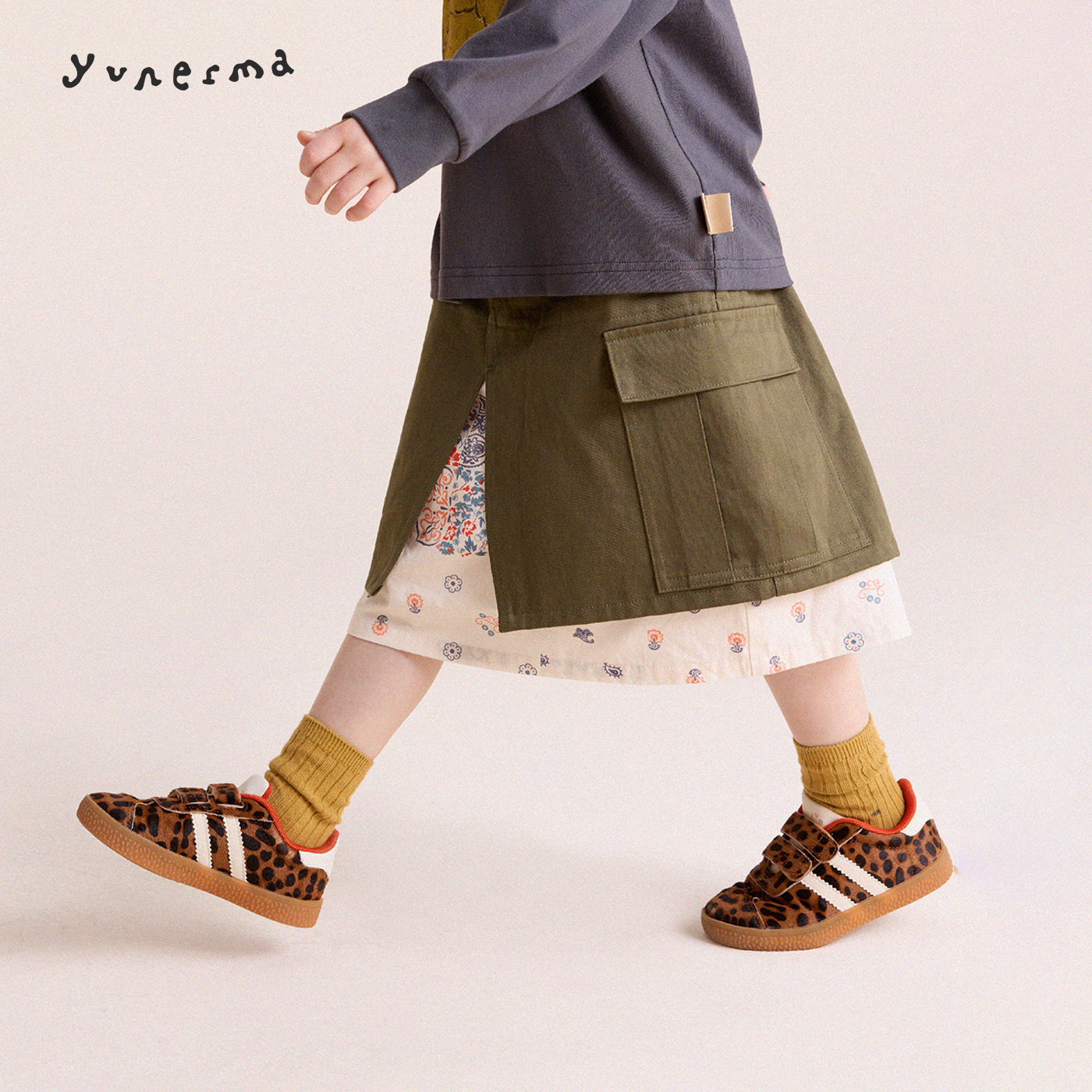 【日系时髦精】轻工装风假两件小众拼接撞色半身裙,童装/婴儿装/亲子装,半身裙,淘宝优惠券,粉丝福利购,淘宝优惠卷