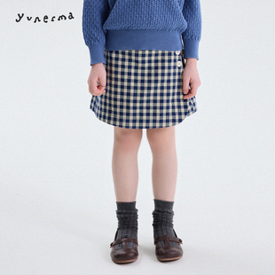 女宝裤 气质短裤 子 儿童2026新款 允儿妈女童春夏小众假两件格子裙裤