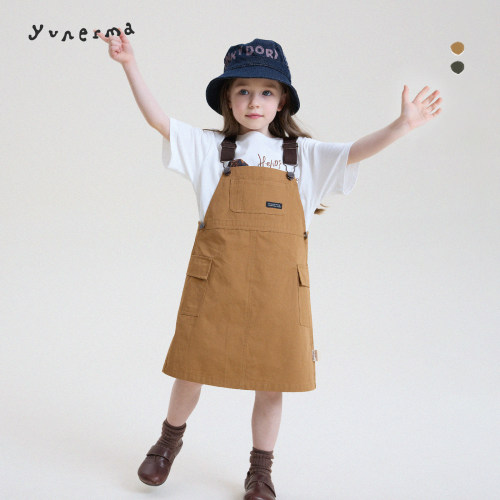 允儿妈女童春季新款纽扣背带裙