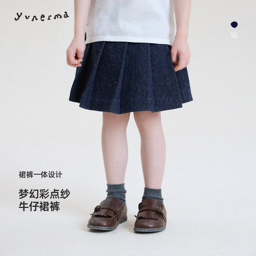 允儿妈女童假两件牛仔百褶裤裙