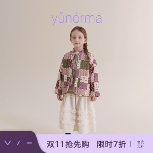 允儿妈女童冬季灯芯绒拼色碎花棉服儿童复古夹棉外套宝宝小众棉衣