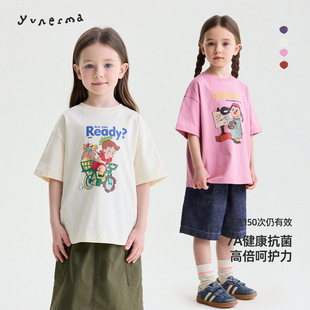 允儿妈女童夏季新款百搭卡通印花纯棉T恤儿童洋气短袖宝宝上衣潮