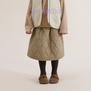 宝宝冬季法式菱格夹棉半身裙允儿妈女童新款加厚短裙儿童百搭半裙