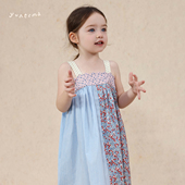宝宝夏季 小众条纹拼接吊带裙允儿妈女童纯棉碎花连衣裙儿童裙子潮