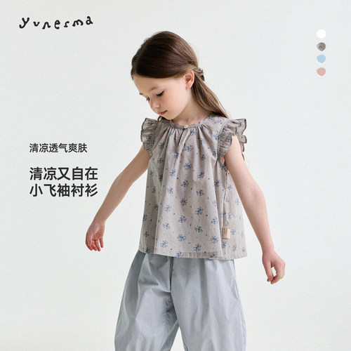 允儿妈女童夏季法式飞袖娃娃衫