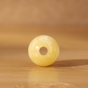 帝廷!天然俄料蜜蜡圆珠散珠黄白花蜡纹理漂亮334号10.6mm孔道3mm