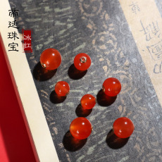 DIY аксессуары 帝廷 天然正品保山南红冰红圆珠散珠 18k金镶嵌贴片 河湾料满荧光