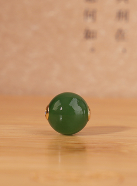 821号9.6mm. 帝廷正品天然俄料碧玉圆珠阳绿色18K金贴片镶嵌孔道