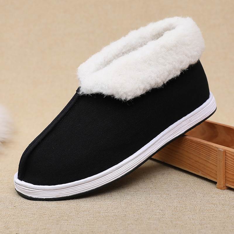 冬季老北京男款老人棉靴防滑传统千层底布鞋加绒保暖老头爷爷靴子