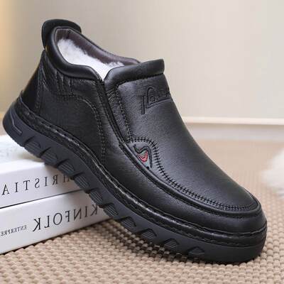 冬季羊毛老北京布鞋男棉鞋加绒加厚保暖爸爸鞋软底防滑男士休闲鞋