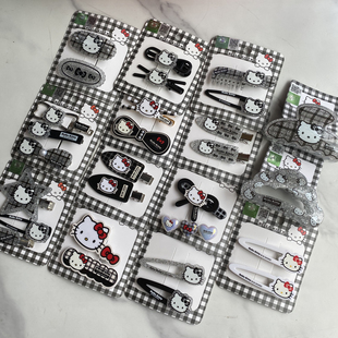 正版hellokitty发夹凯蒂猫黑银色细闪刘海夹可爱边夹格子抓夹111